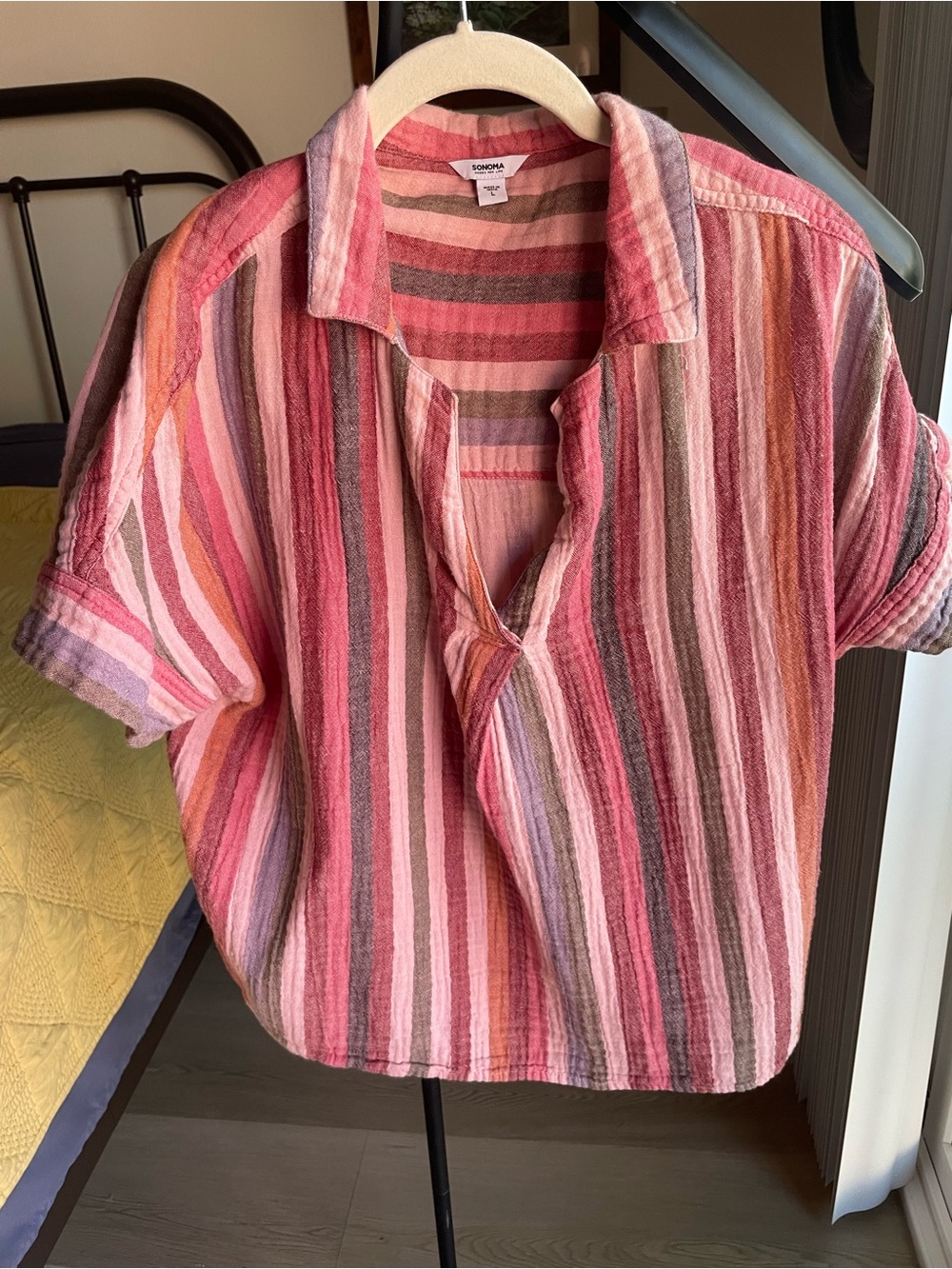 Sanctuary Multi-Stripe Collared V-Neck Tunic in Pink and Coral